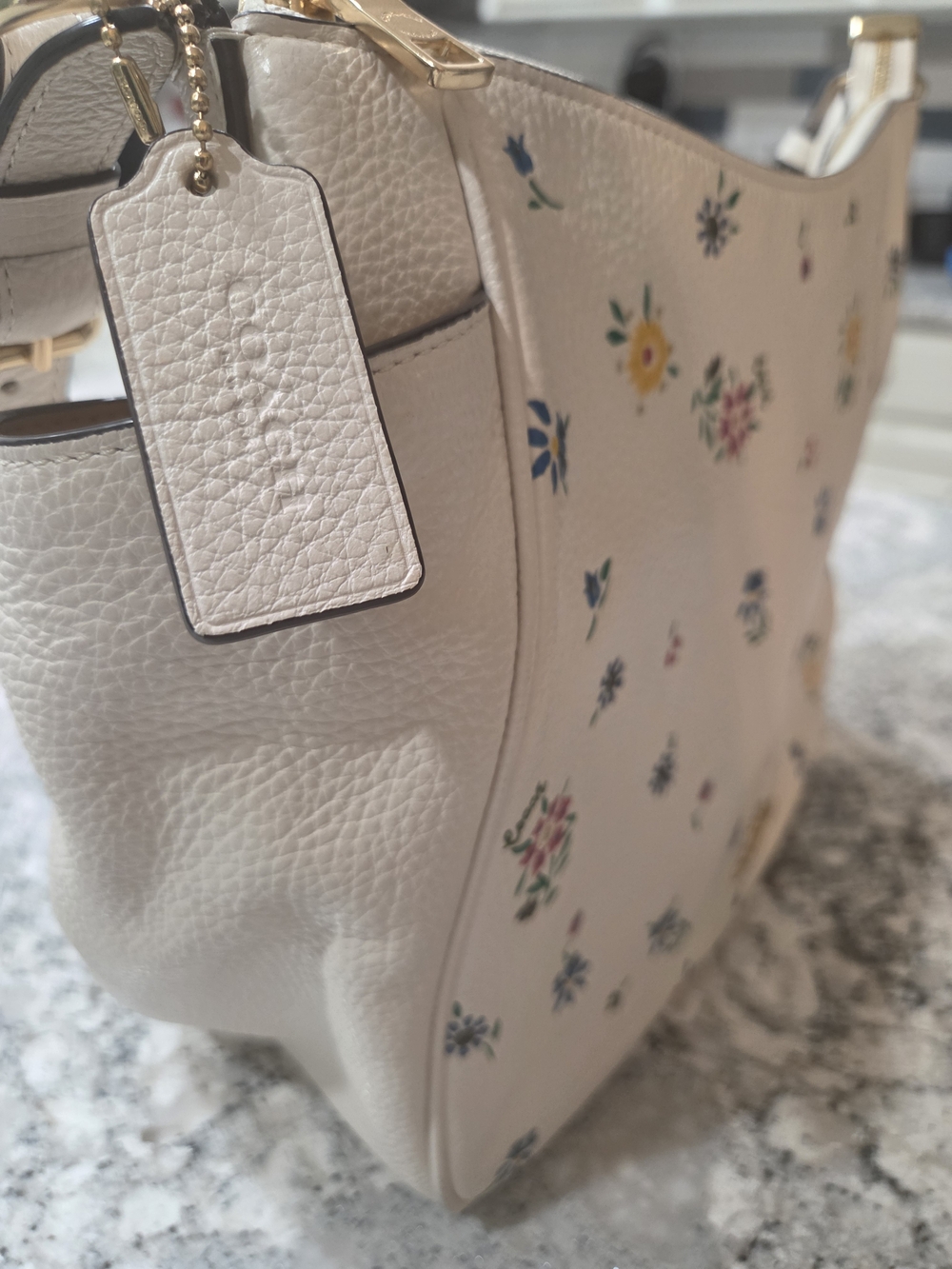 Coach Floral Print Cream Leather Shoulder Bag - Picture 3 of 16